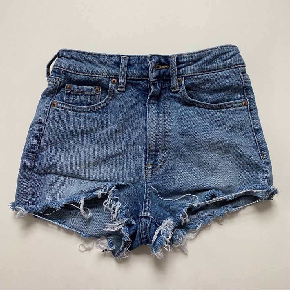 Permanent Dark Blue Distressed Cut-Off Jean Shorts